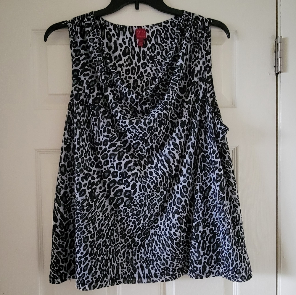 212 Collection 2X Snow Leopard Blouse w/Draped Neckline